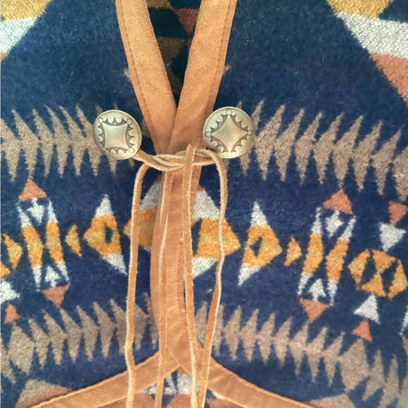 Pendelton Aztec Blue Pattern Southwestern Vest Leather Trim L - Picture 5 of 6